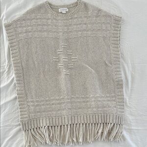 Velvet Poncho Sweater with fringe